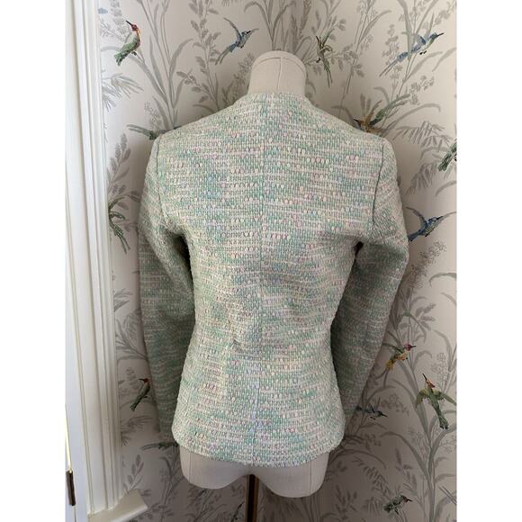 Bernard Zins Paris Tweed Blazer Women’s 4 Green Yellow Jacket Cropped - Picture 4 of 7